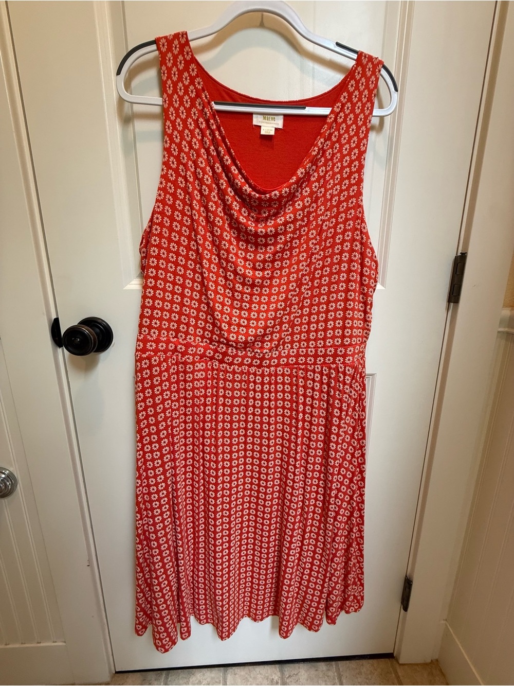 Anthropologie Orange Sleeveless Cowl-Neck Midi Dress with White Dot Print